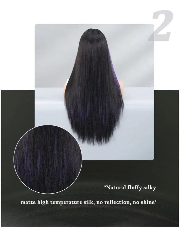 Orange Blonde Long Straight Wig with Bangs Synthetic Cruella De Vil Costume Hair Wig for Women Cosplay Anime Party Halloween.
