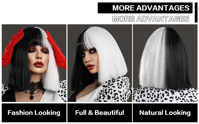 Short red wig with bangs for women, perfect for parties and cosplay. Made of heat-resistant synthetic material.