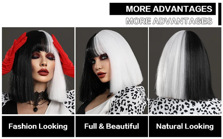 Short red wig with bangs for women, perfect for parties and cosplay. Made of heat-resistant synthetic material.