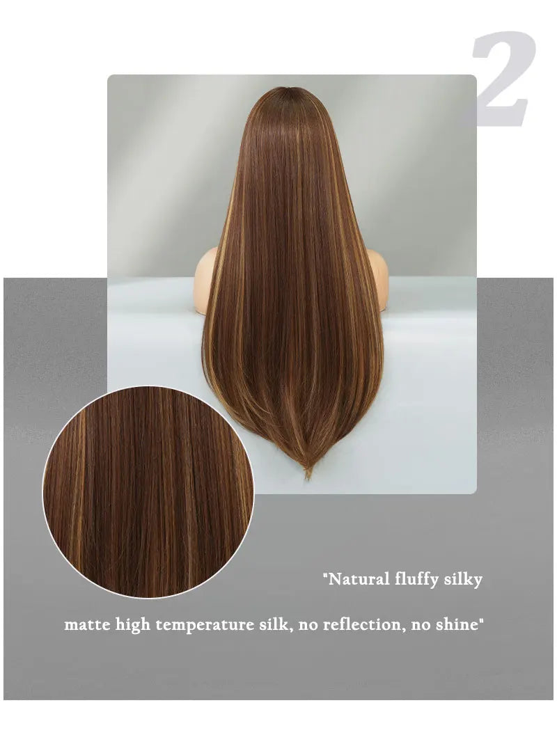Long Straight Honey Blonde High-Quality Synthetic Hair with Bangs for Women. Heat-Resistant Fiber, Hot Selling 28 Inch.