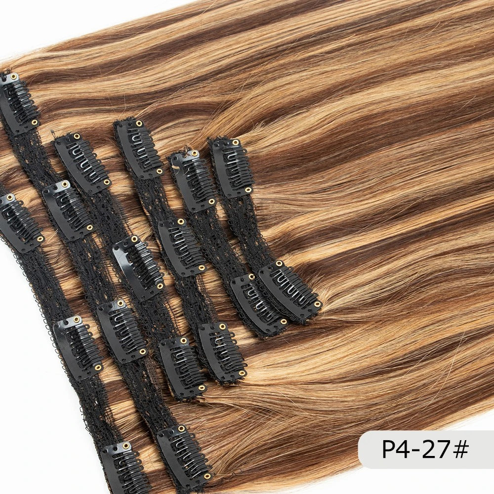 Full Head Clip-In Remy Hair Extensions – Brazilian Blonde, 6PCS, 140–240g, 14–24 Inch