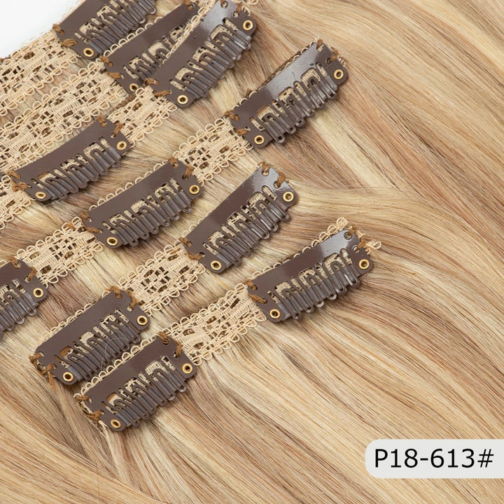 Full Head Clip-In Remy Hair Extensions – Brazilian Blonde, 6PCS, 140–240g, 14–24 Inch
