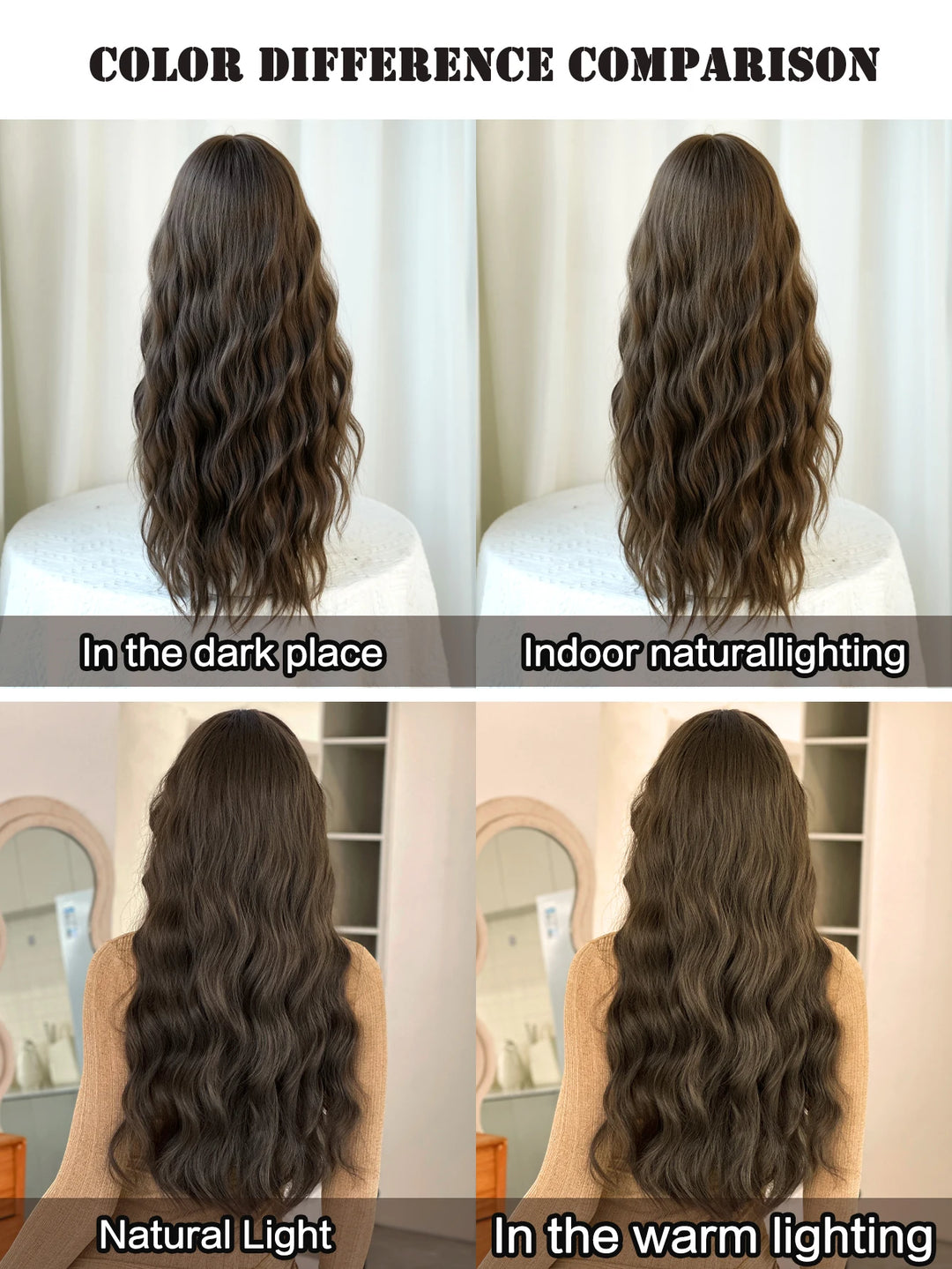 30-inch Extra Long Brown Curly Hair with Bangs Synthetic Matte Hair Wig for Women Heat Resistant