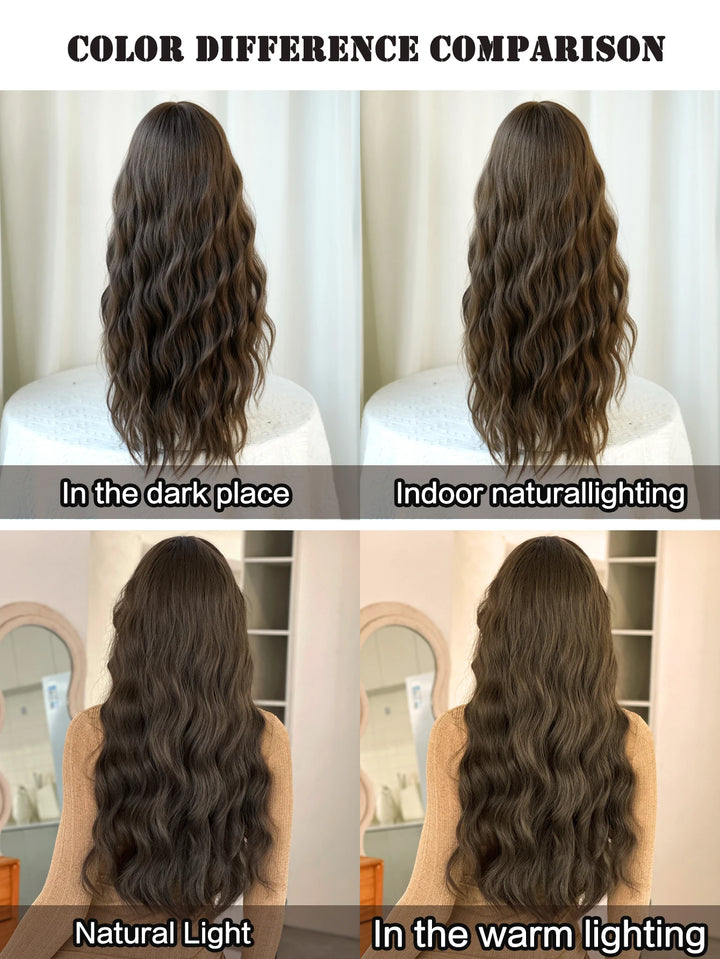 30-inch Extra Long Brown Curly Hair with Bangs Synthetic Matte Hair Wig for Women Heat Resistant