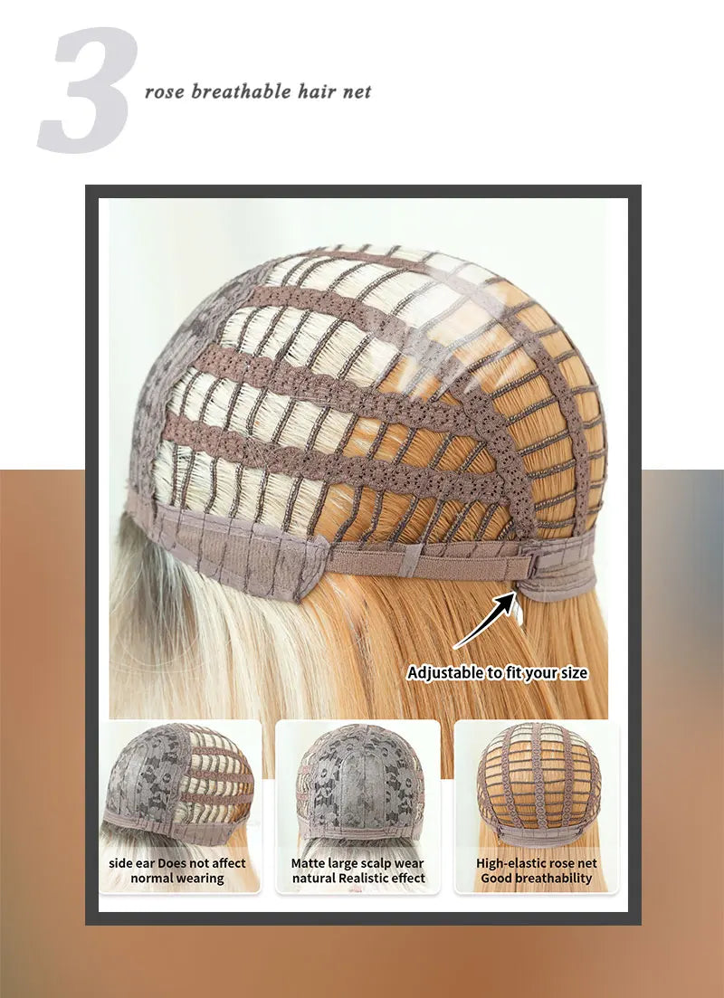 Ombre Blonde Wigs for Women Medium Length Straight Layered Synthetic Wigs With Bangs