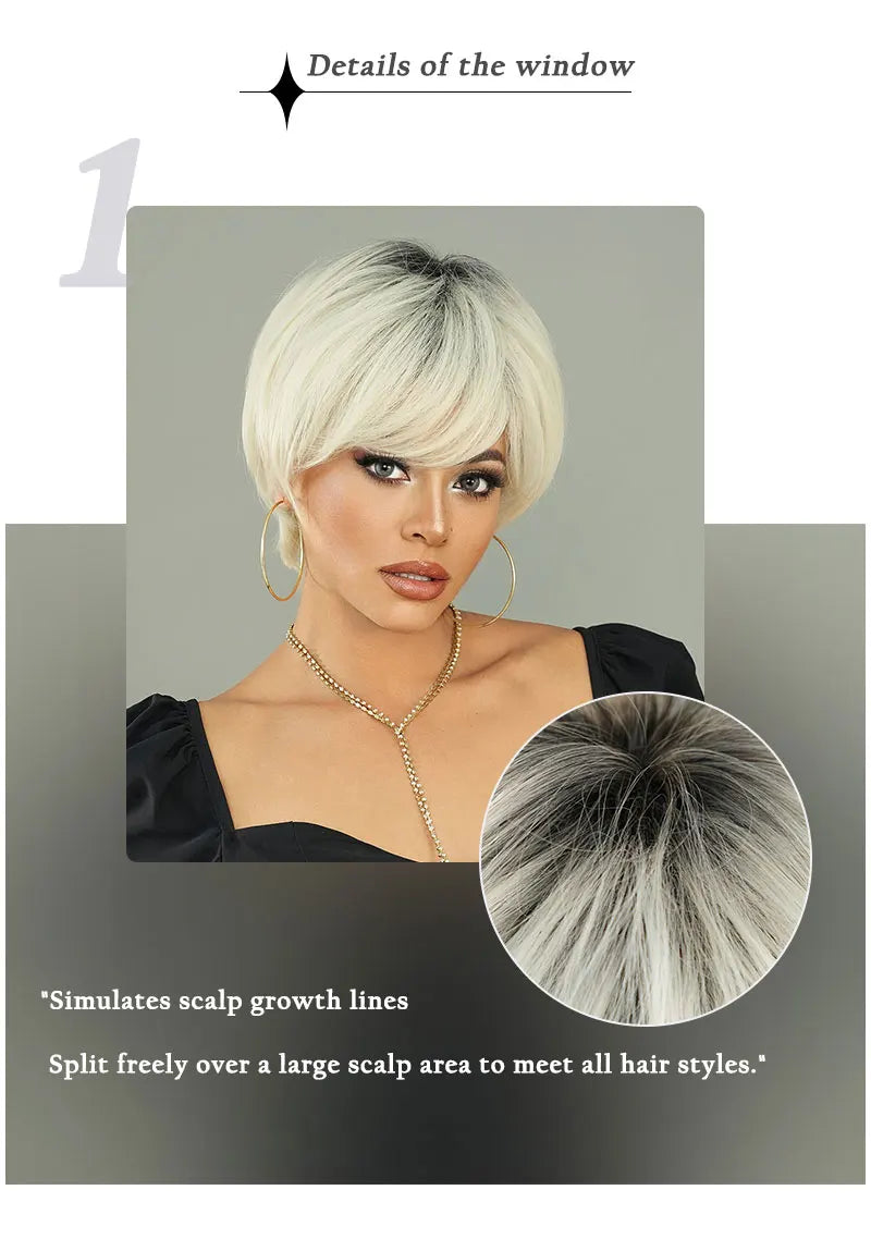 10 Inch Short Pixie Cut Hair Wigs for Women in Platinum Blonde. Layered Synthetic Ombre White Hair Wig for White Women.