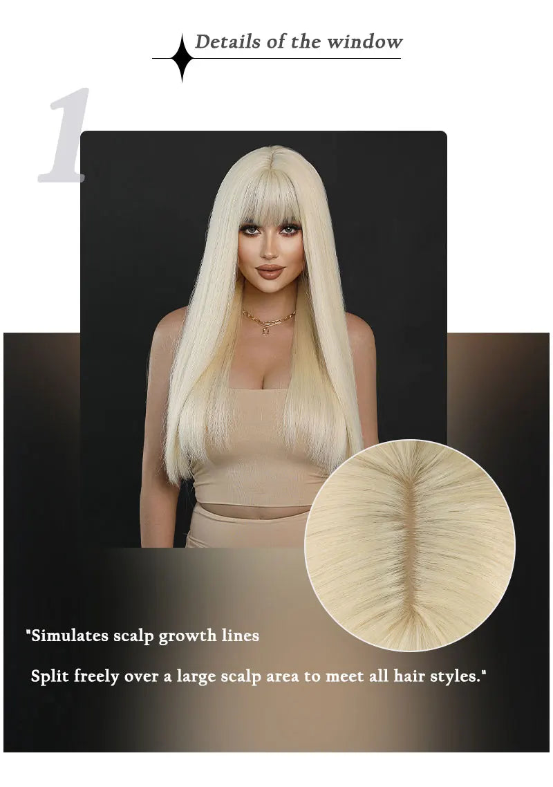 Long Straight Ombre Blonde Synthetic Hair With Bangs for Women Heat Resistant Fiber Wig Hot Selling 28 Inch.