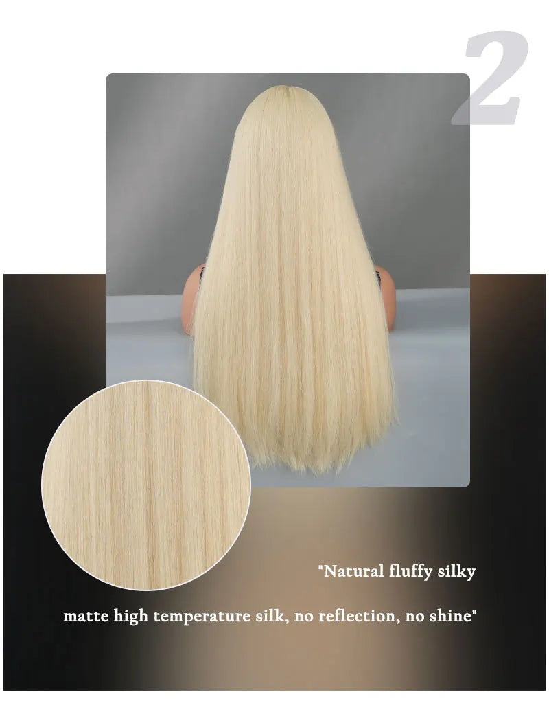 Long Straight Ombre Blonde Synthetic Hair With Bangs for Women Heat Resistant Fiber Wig Hot Selling 28 Inch.