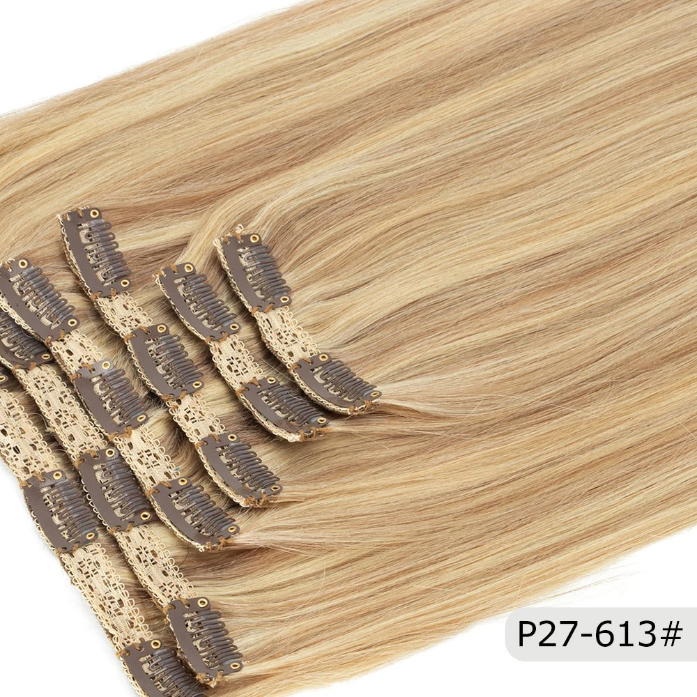 Full Head Clip-In Remy Hair Extensions – Brazilian Blonde, 6PCS, 140–240g, 14–24 Inch