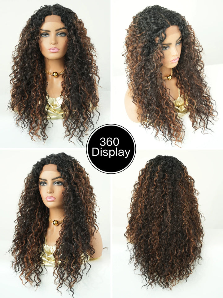 Black Blonde Lace Front Wigs Afro Curly Hair for Black Women Middle Part Water Wavy Wig Kanikaron Synthetic Hair Wig