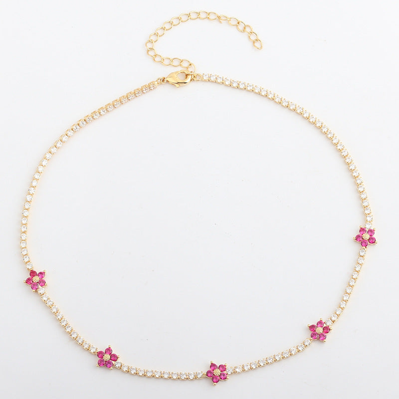 Women’s Flower Zircon Necklace – Micro-Pavé Floral Pendant Chain