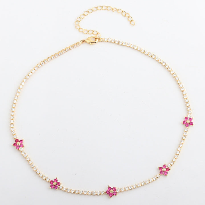Women’s Flower Zircon Necklace – Micro-Pavé Floral Pendant Chain