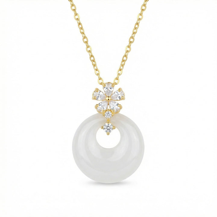 ✨ 925 Sterling Silver White Gemstone Circle Necklace with Flower Motif ✨