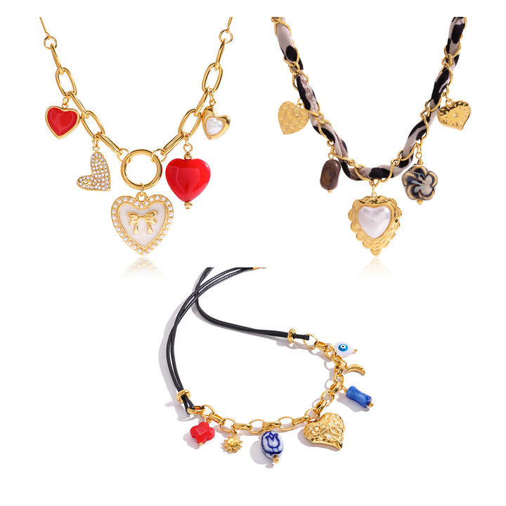 Women’s Retro Multi-Style Heart Necklace – Stainless Steel Pendant Jewelry