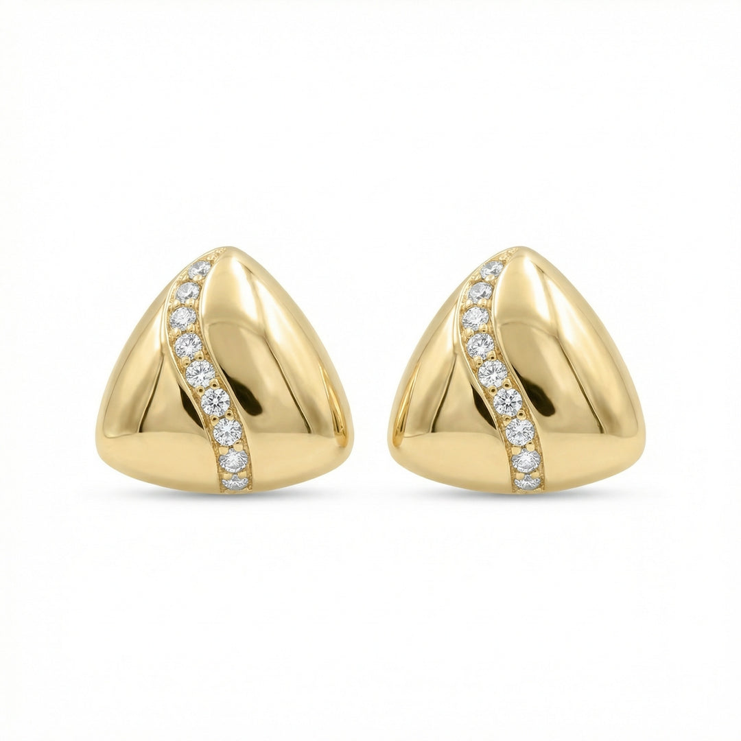 ✨ 925 Sterling Silver Elegant Curved Triangle Stud Earrings with Sparkling Stone Inlay ✨