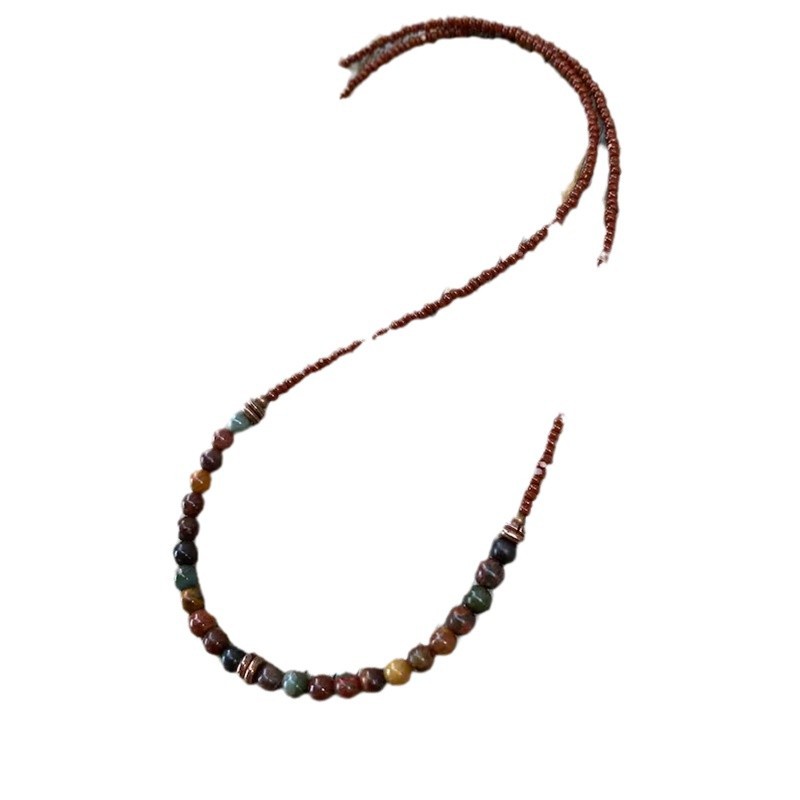 Hip-Hop Turquoise Rice Bead Necklace – Heart Letter Pendant Snake Chain