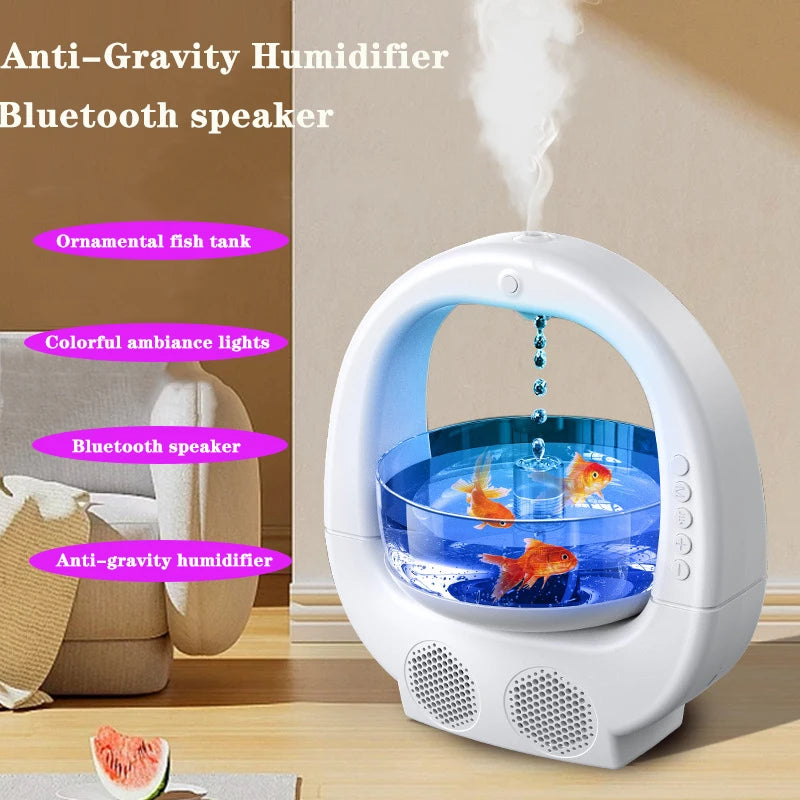 🌊💧 4-in-1 Anti-Gravity Humidifier | Aromatherapy + Bluetooth Speaker + Fish Tank Lamp ✨