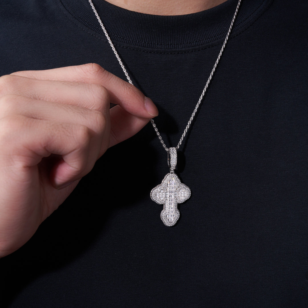 ✨ 925 Sterling Silver Minimalist Moissanite Cross Pendant Necklace – Platinum-Plated Elegance ✨