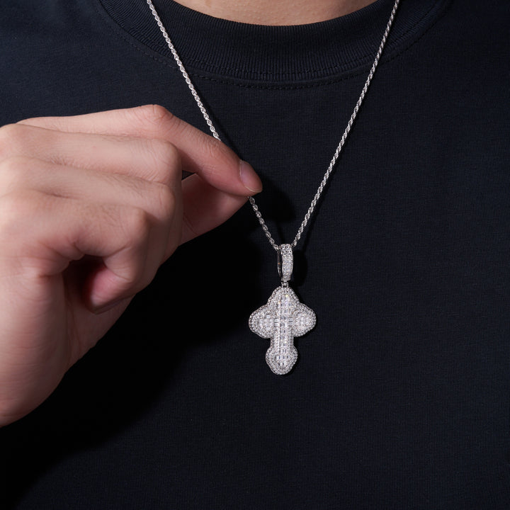 ✨ 925 Sterling Silver Minimalist Moissanite Cross Pendant Necklace – Platinum-Plated Elegance ✨