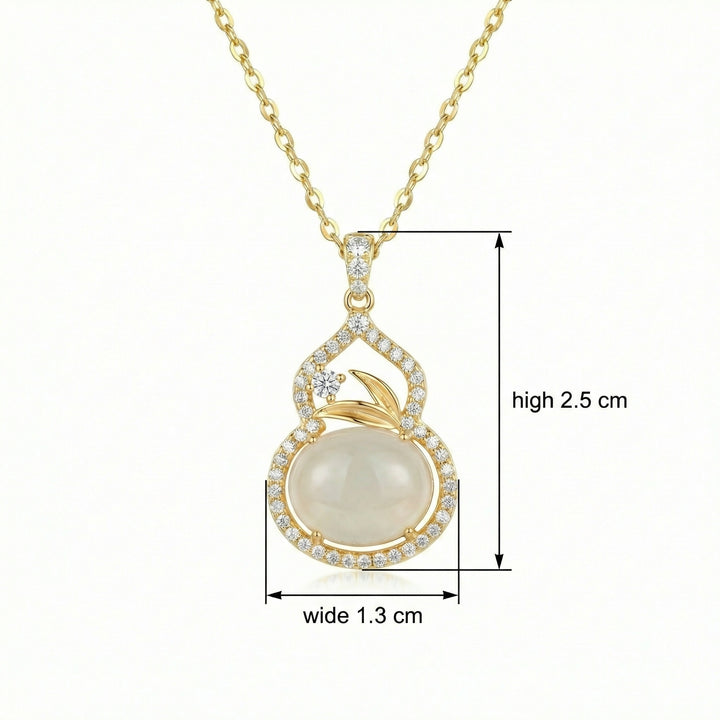 925 Sterling Silver Gourd Pendant Necklace with White Stone, Crystal Halo & Leaf Detail