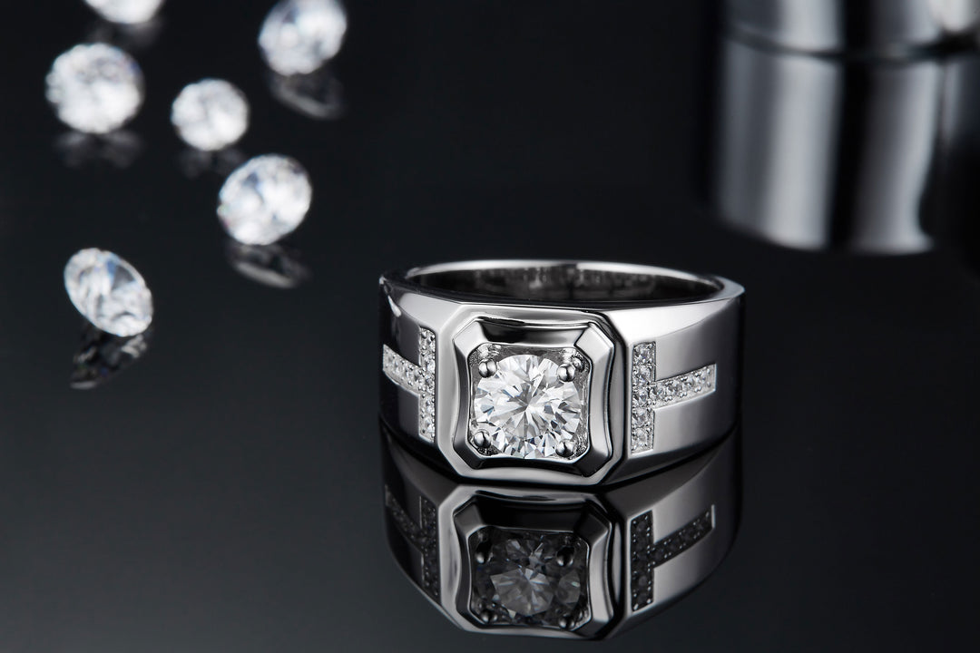 💍 Men’s 1-Carat Moissanite Ring – Platinum-Plated S925 Silver (8.9g, Sizes 5–9) 💍