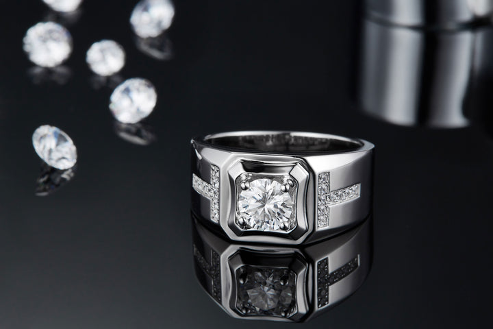 💍 Men’s 1-Carat Moissanite Ring – Platinum-Plated S925 Silver (8.9g, Sizes 5–9) 💍