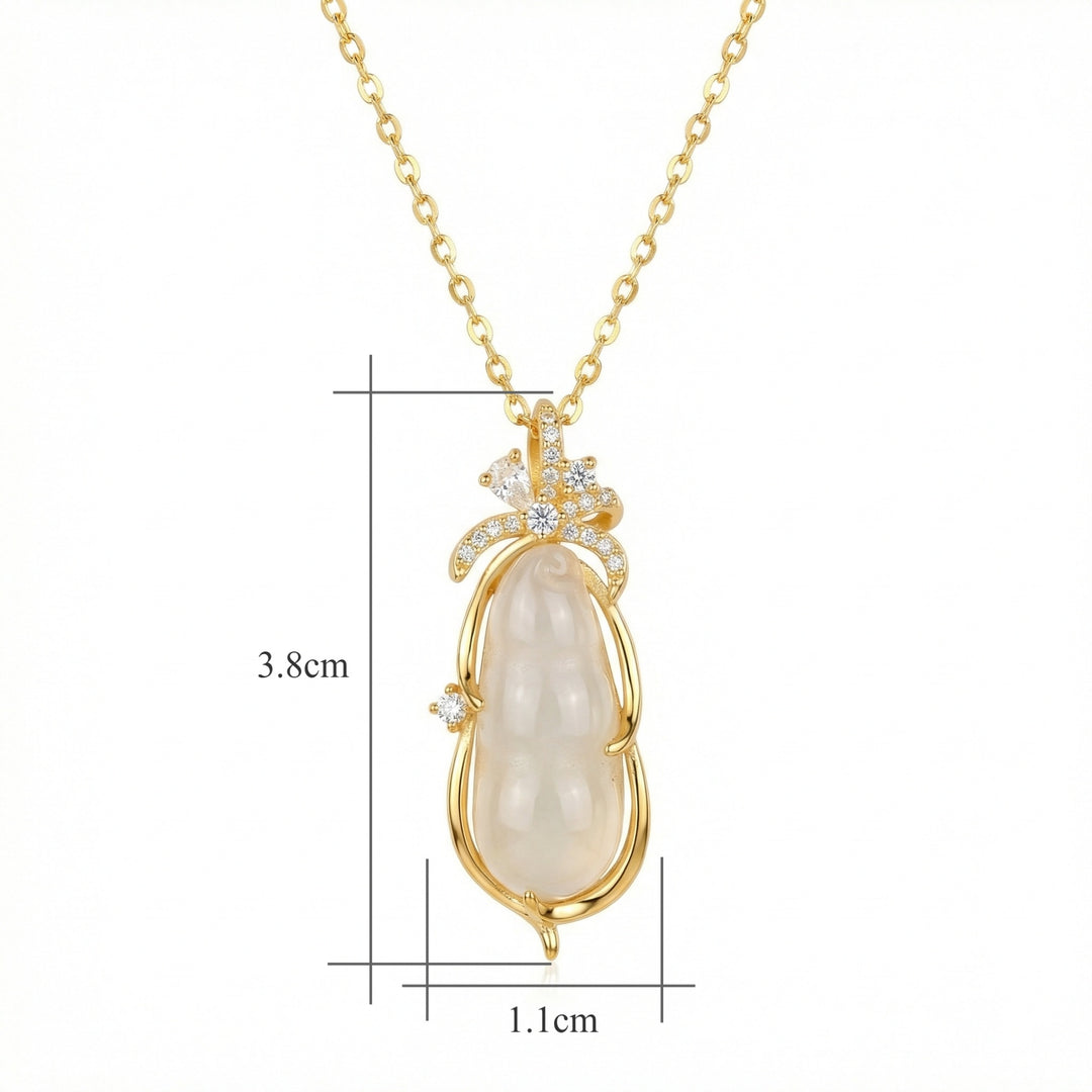 ✨ 925 Sterling Silver Elegant White Chalcedony Pea Pod Pendant Necklace with Sparkling Accents ✨