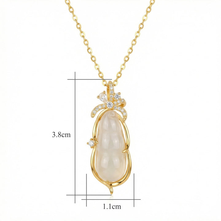 ✨ 925 Sterling Silver Elegant White Chalcedony Pea Pod Pendant Necklace with Sparkling Accents ✨