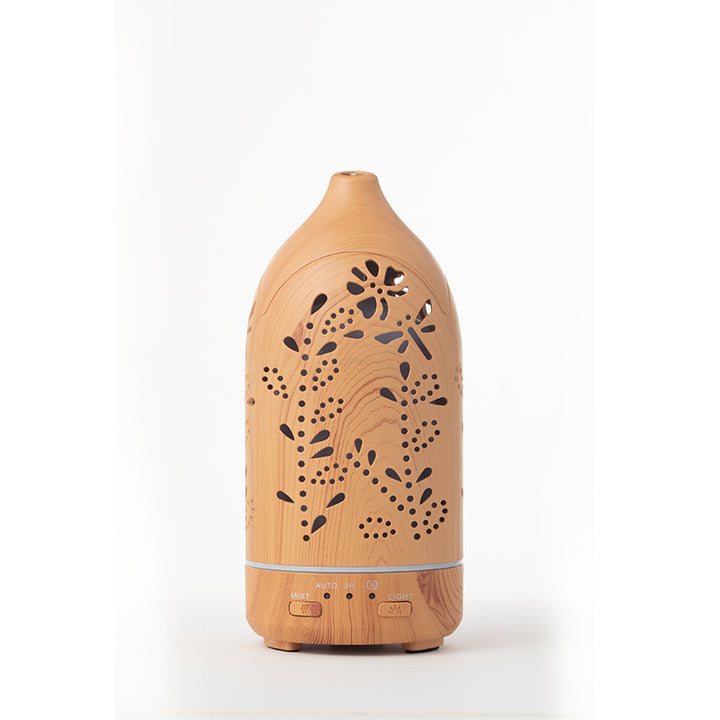 🌿💧 Wood Grain Vase Humidifier | Hollow Ultrasonic Aroma Diffuser 🌙✨