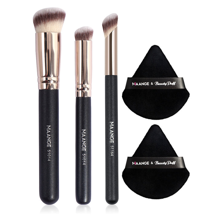 🖌️ Triangle Powder Puff & Makeup Brush Set – 3PCS Wooden Handle Beauty Tools 💄✨