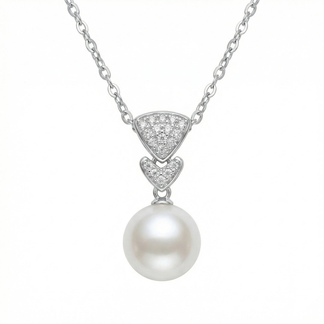 ✨ 925 Sterling Silver Elegant White Pearl and Diamond Pendant Necklace ✨