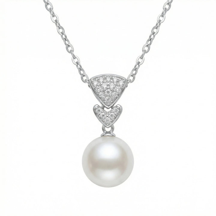 ✨ 925 Sterling Silver Elegant White Pearl and Diamond Pendant Necklace ✨