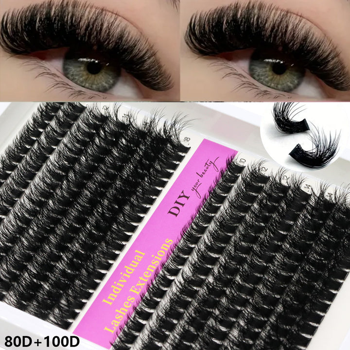 👁️✨ 14 Rows 3D Black Cluster Eyelashes – 40D–160D Fluffy Soft Lash Set