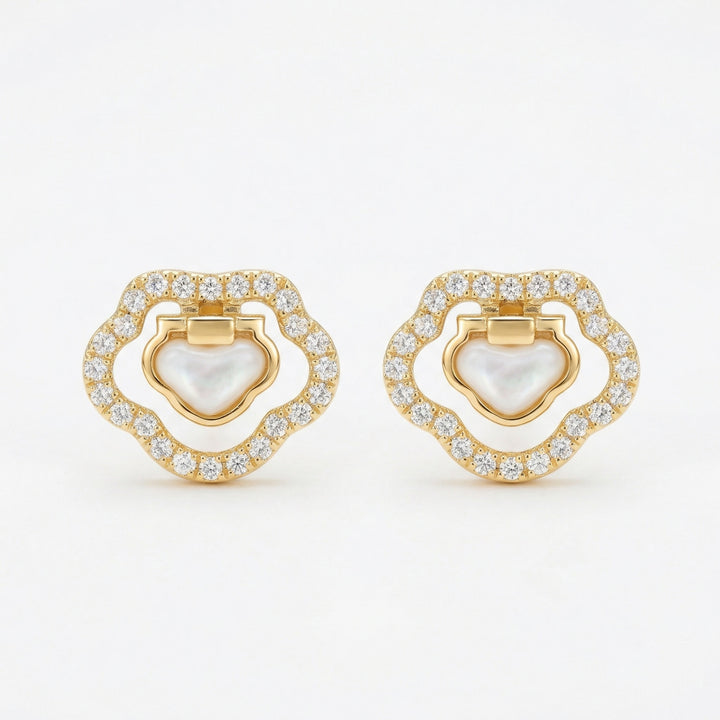 ✨ 925 Sterling Silver Heart-Shaped Mother-of-Pearl & Diamond Ruyi Stud Earrings ✨