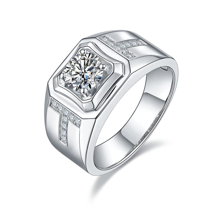 💍 Men’s 1-Carat Moissanite Ring – Platinum-Plated S925 Silver (8.9g, Sizes 5–9) 💍