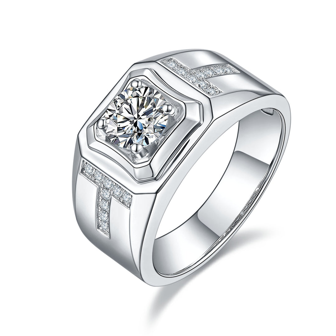 💍 Men’s 1-Carat Moissanite Ring – Platinum-Plated S925 Silver (8.9g, Sizes 5–9) 💍