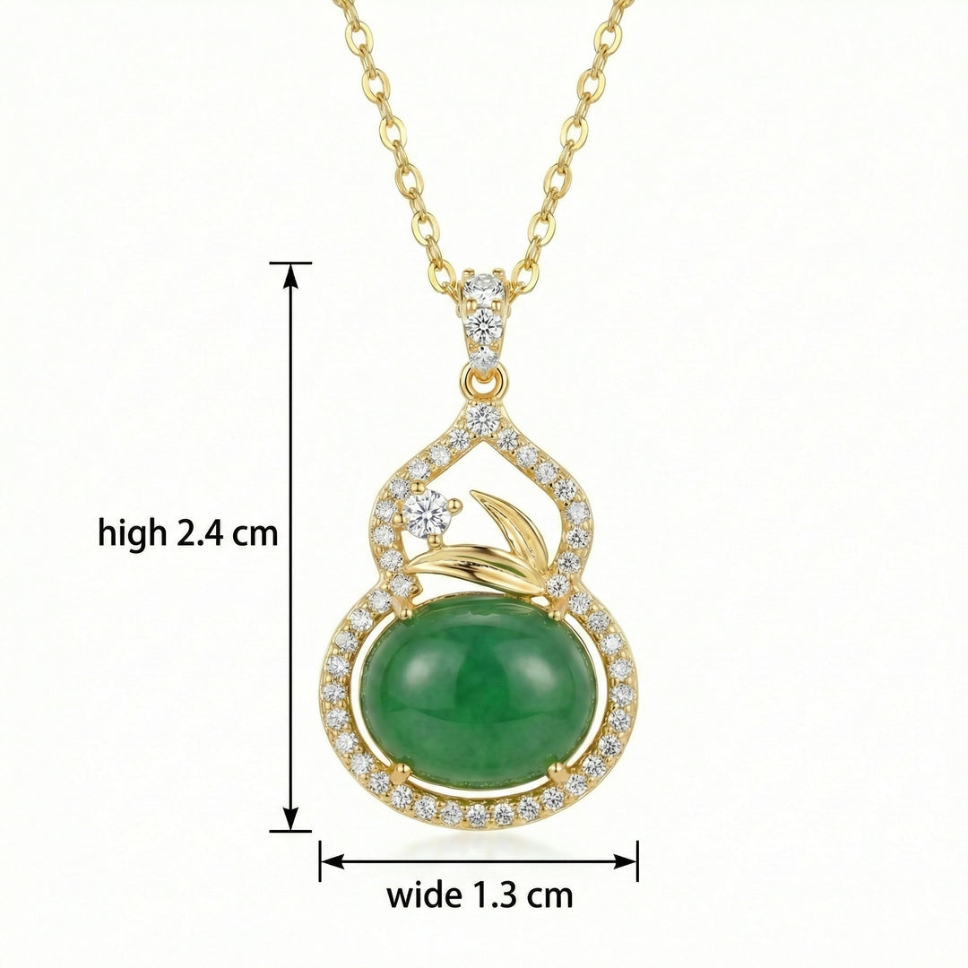 ✨ 925 Sterling Silver Elegant Jadeite Gourd Necklace with Diamond Accents & Auspicious Coin Motifs ✨