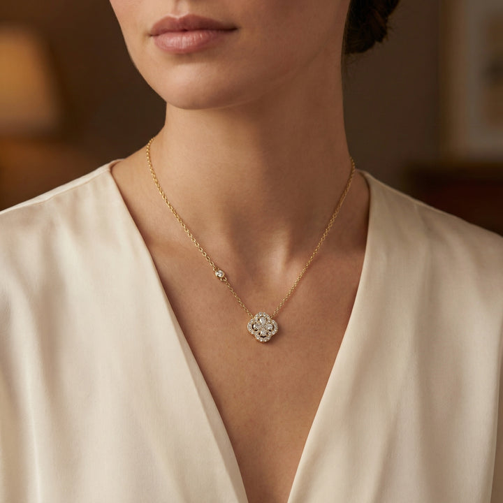 💎 Diamond Floral Pendant Necklace with Station Accent