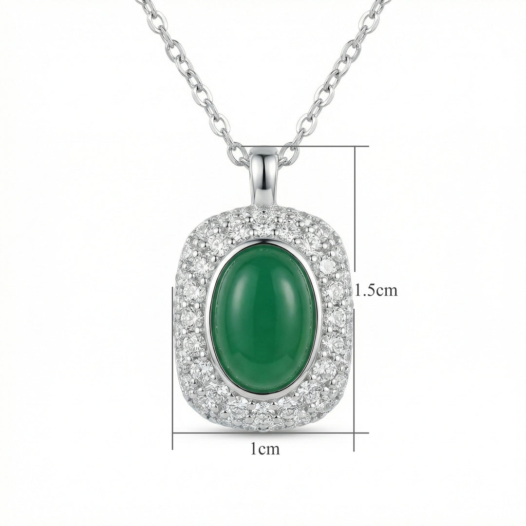 925 Sterling Silver Elegant Oval Green Gemstone Halo Pendant Necklace