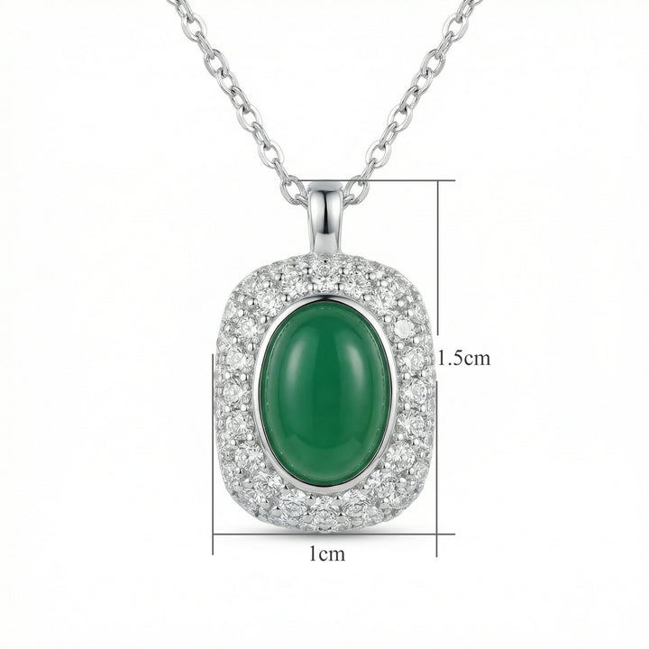 925 Sterling Silver Elegant Oval Green Gemstone Halo Pendant Necklace