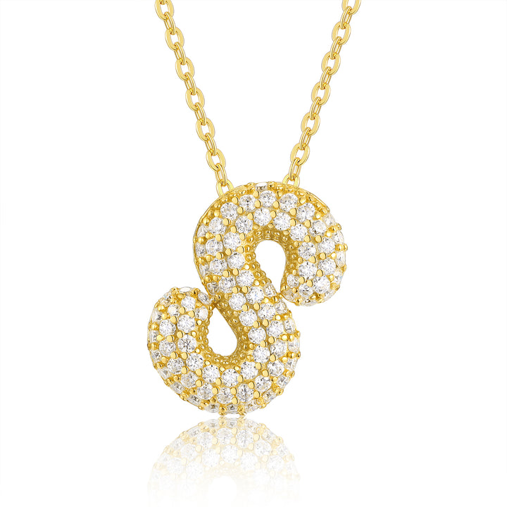 💎 Bubble Letter “S” Pendant Necklace – Gold-Plated S925 Silver with Top-quality Moissanite (5.8g) 💎