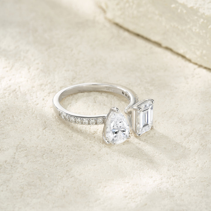 Luxury Double Moissanite Ring – Platinum-Plated S925 Silver Minimalist Jewelry, GRA Certified