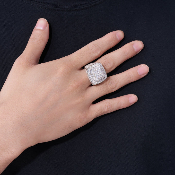 💍 Men’s Engraved Moissanite Ring – Platinum-Plated S925 Silver (19.6g, Sizes 5–9) 💍