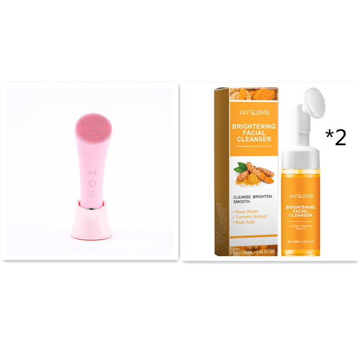 🧼💗 Silicone Face Cleansing Brush | Electric Vibration & Heating Facial Cleanser