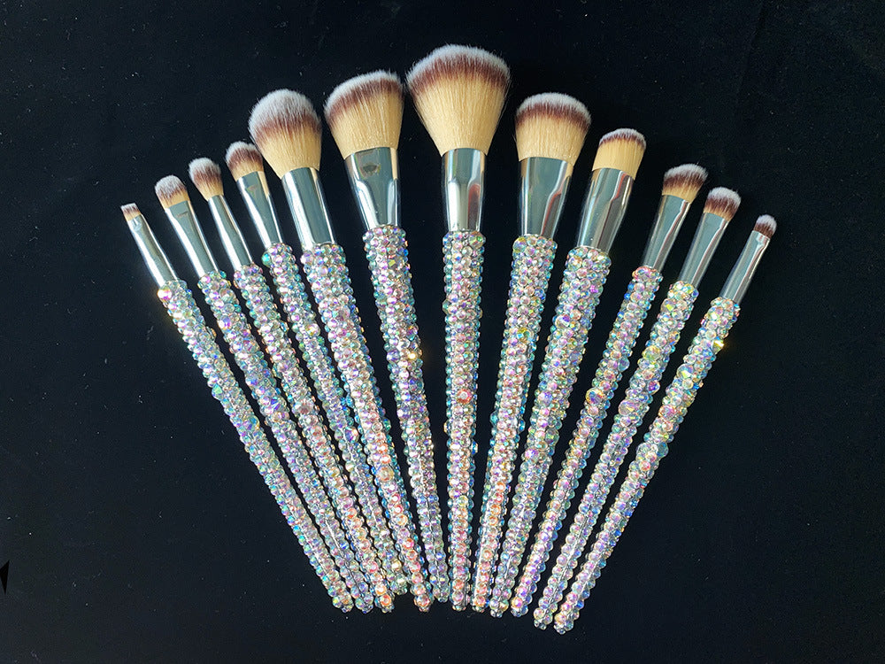 ✨ Diamond 12 Gems Makeup Brush Set — luxury sparkle for flawless beauty 💎💄