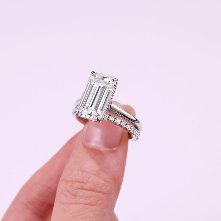 💍 Octagonal Moissanite Double Ring Set – Platinum-Plated S925 Silver (8×14 mm) 💍