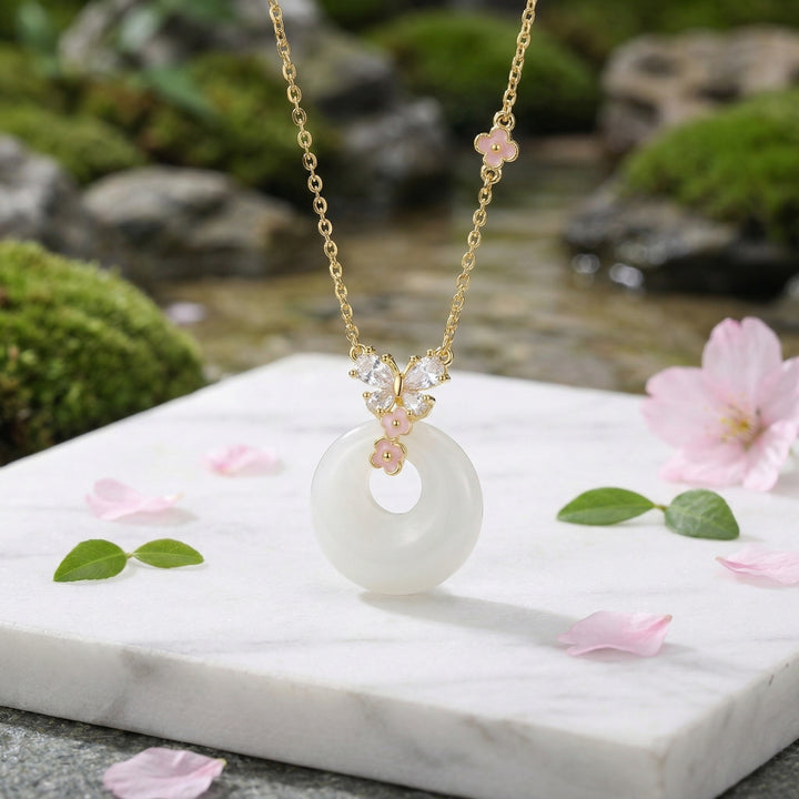 ✨ 925 Sterling Silver White Jade Butterfly Necklace