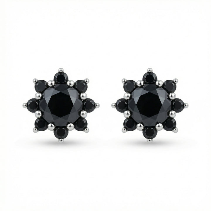 ✨ 925 Sterling Silver Black Diamond Floral Cluster Stud Earrings ✨