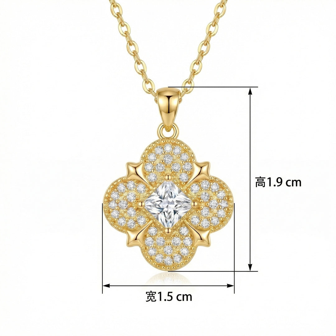 ✨ 925 Sterling Silver Quatrefoil Clover Necklace with Princess-Cut Diamond Accents ✨