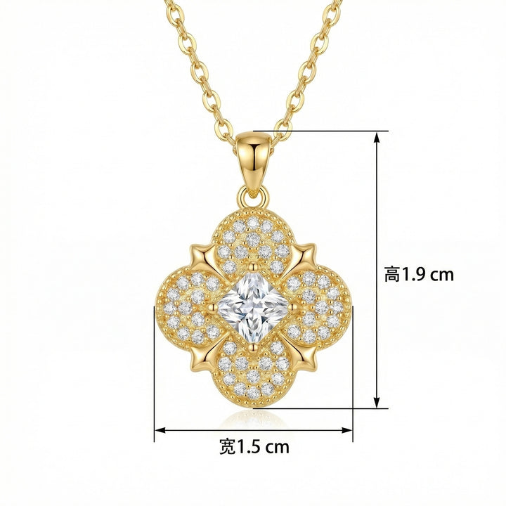 ✨ 925 Sterling Silver Quatrefoil Clover Necklace with Princess-Cut Diamond Accents ✨